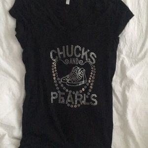 Chucks and Pearls Black Basic Tshirt